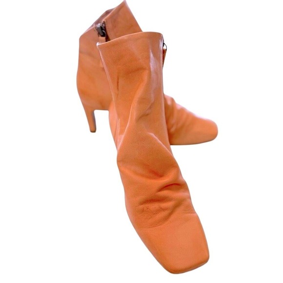Free People Shoes - Free People Tan Leather Square Toe Slouchy Kitten Heel Ankle Boots Size 38